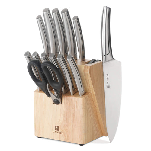 Arbor 13-Piece Knife Block Set – Built-in Sharpener, Silver