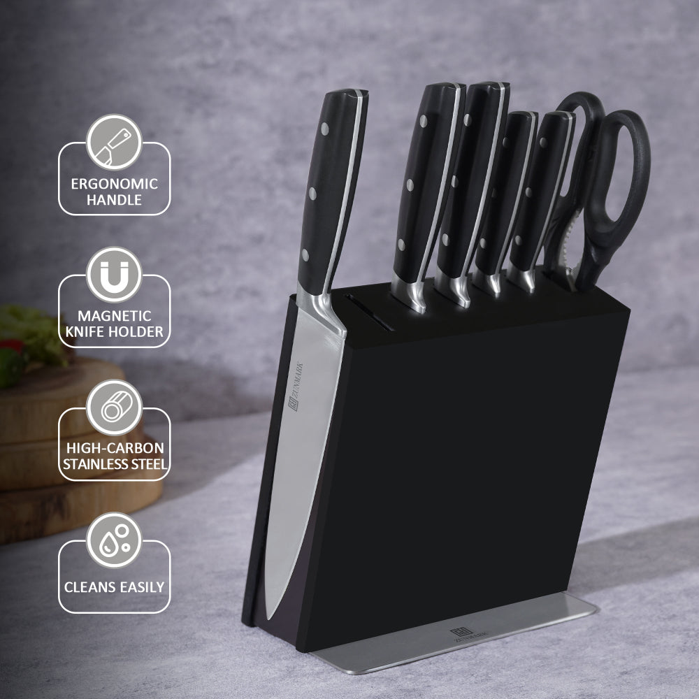 Luna Magnetic 7-Piece Knife Block Set, Black