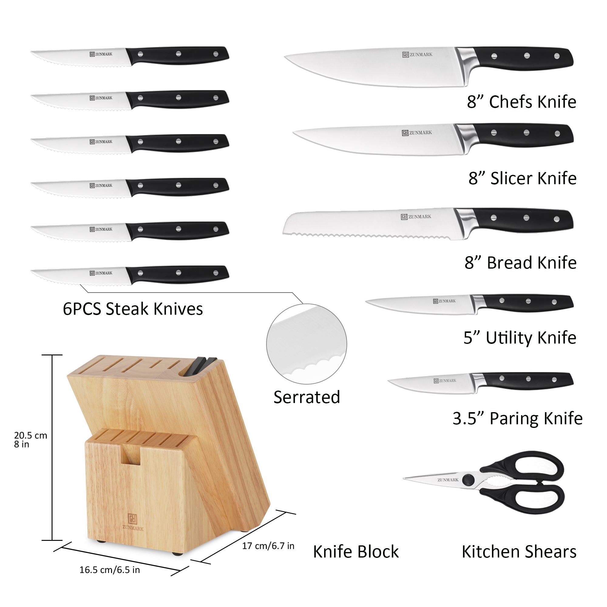 Arbor 13-Piece Knife Block Set – Built-in Sharpener, Black