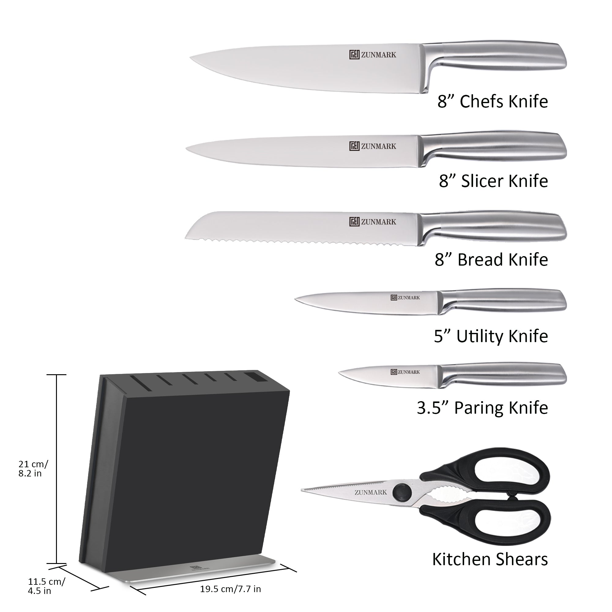 Luna Magnetic 7-Piece Knife Block Set, Silver
