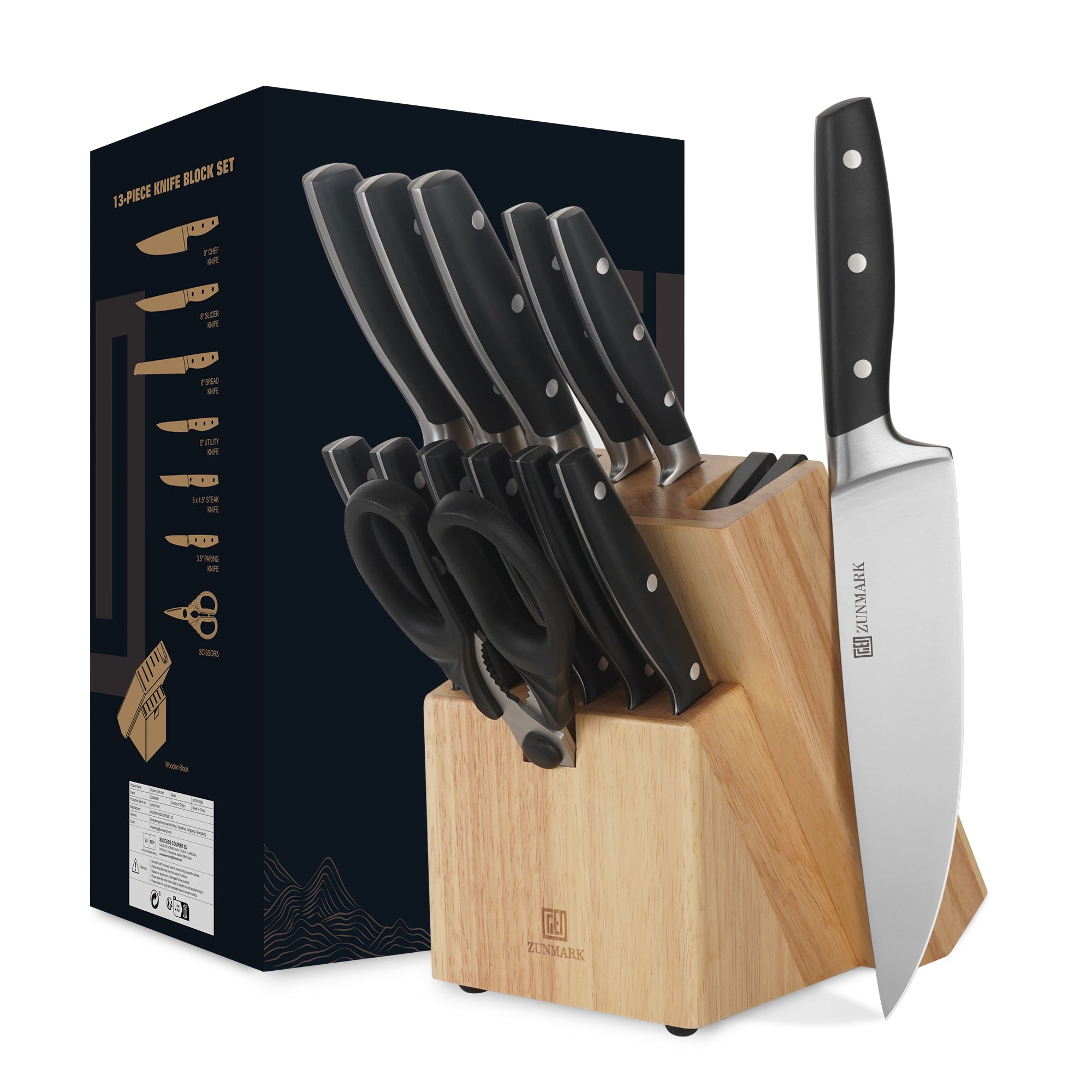 Arbor 13-Piece Knife Block Set – Built-in Sharpener, Black