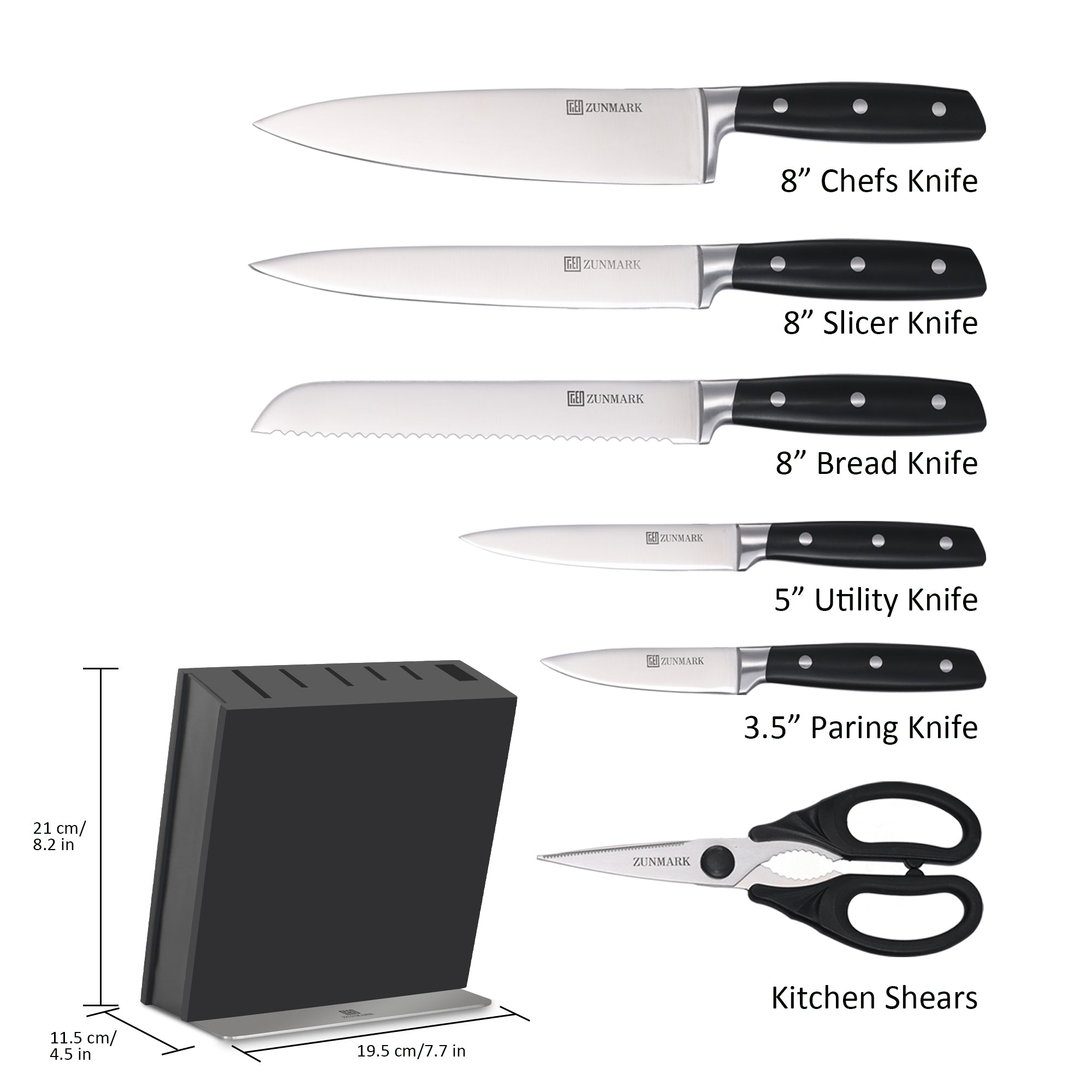 Luna Magnetic 7-Piece Knife Block Set, Black