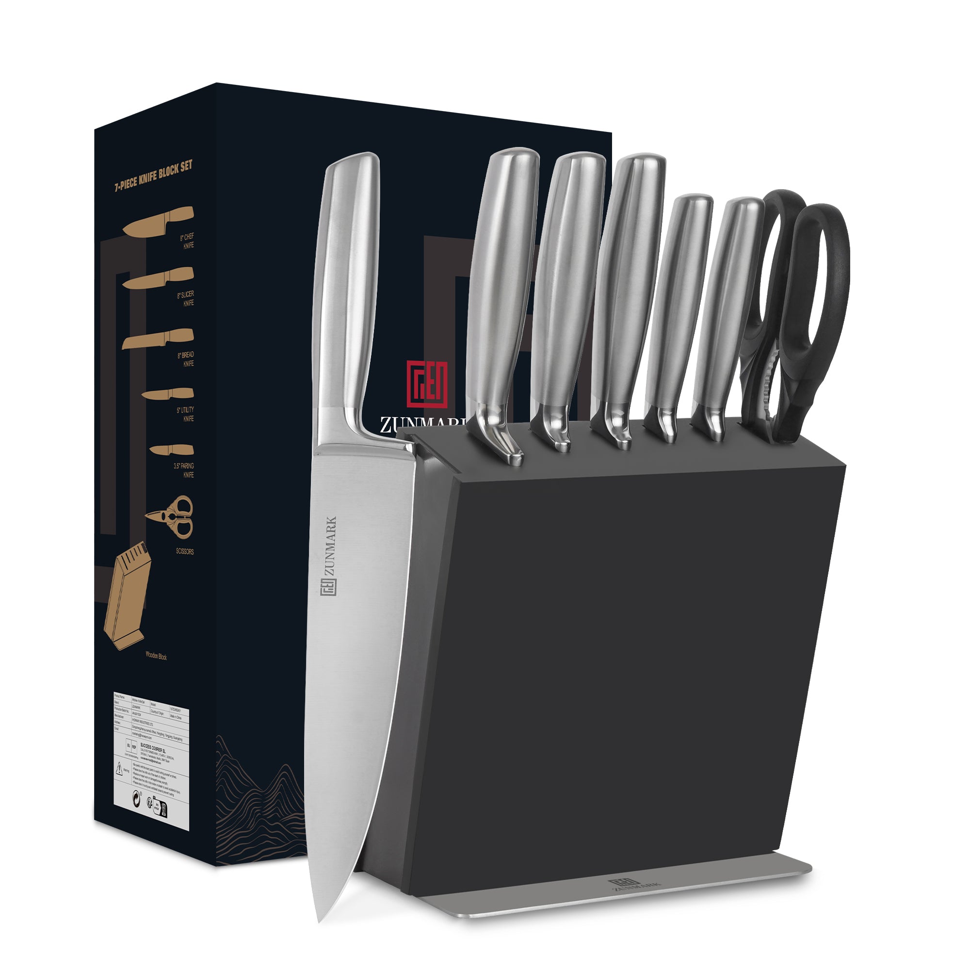 Luna Magnetic 7-Piece Knife Block Set, Silver