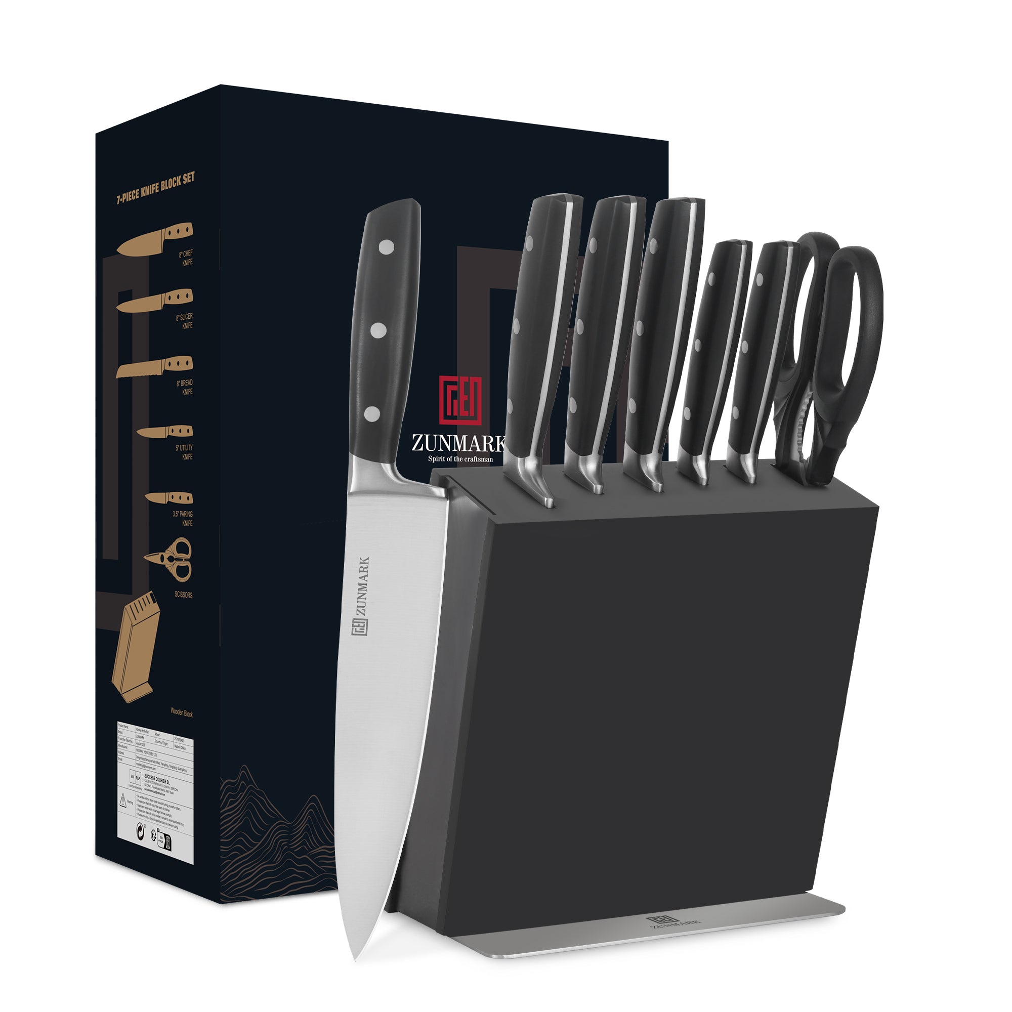 Luna Magnetic 7-Piece Knife Block Set, Black