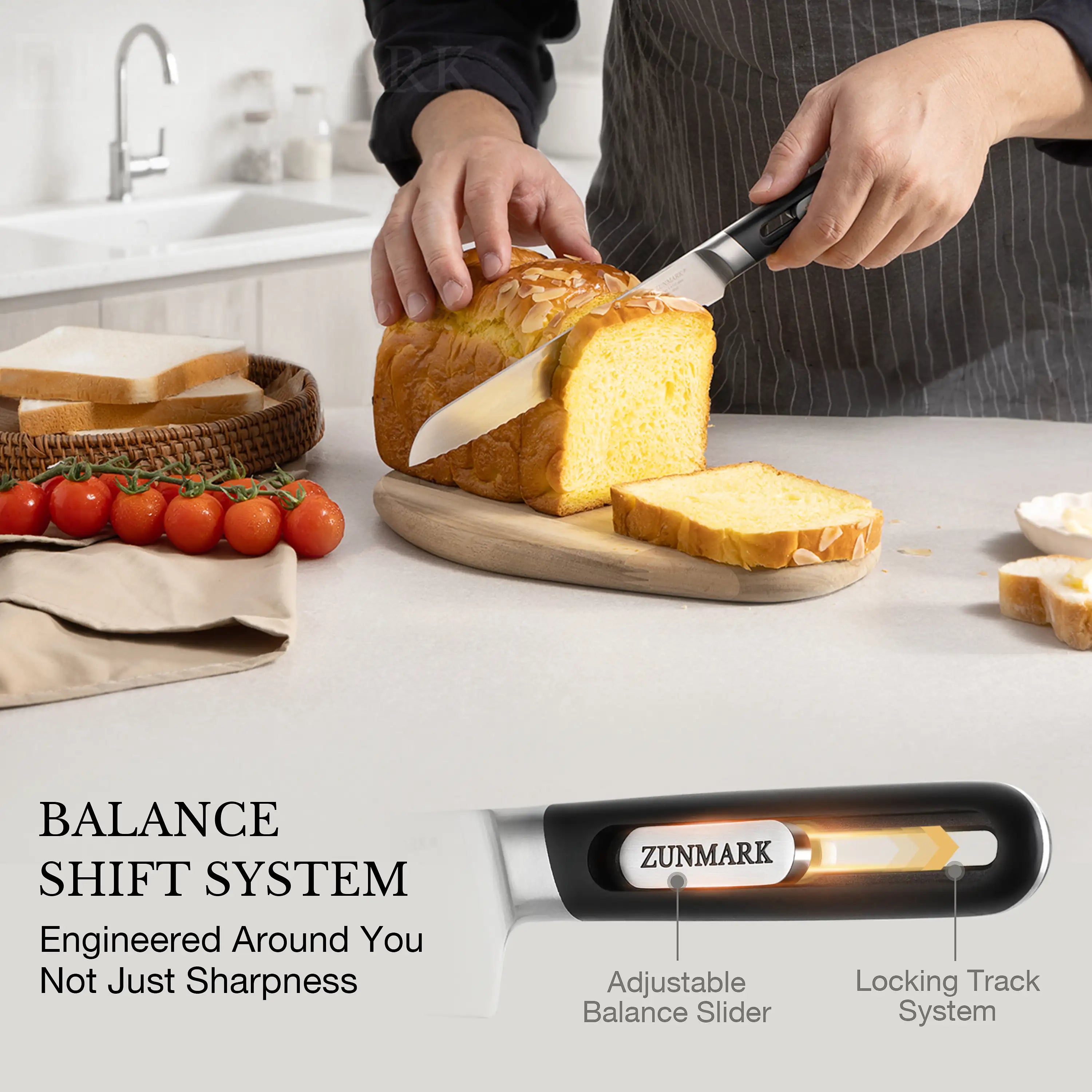 ZUNMARK 8” Bread Knife with Sliding Weight System – Crafted for Lasting Sharpness|Kinhua Series