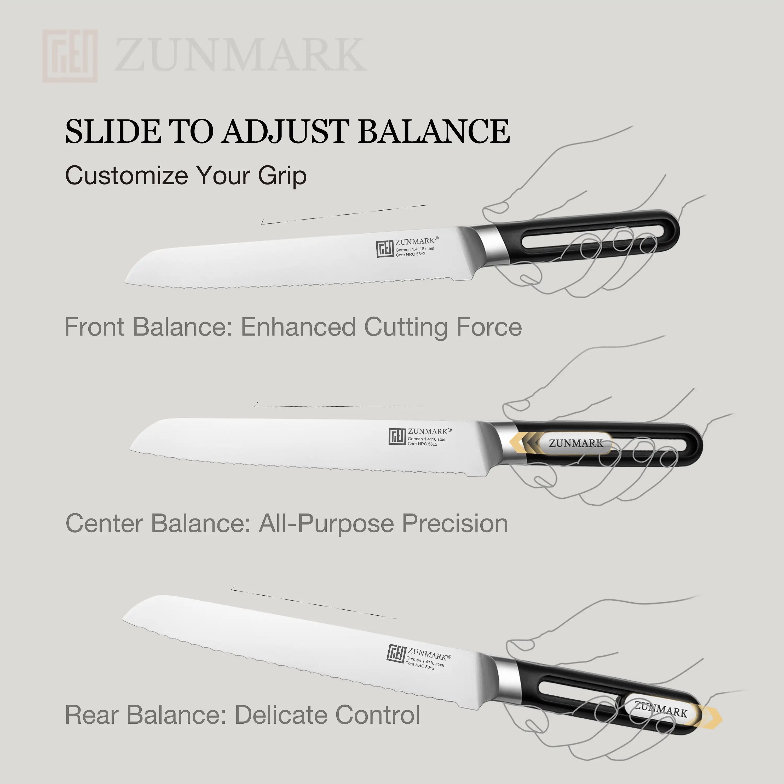 ZUNMARK 8” Bread Knife with Sliding Weight System – Crafted for Lasting Sharpness|Kinhua Series