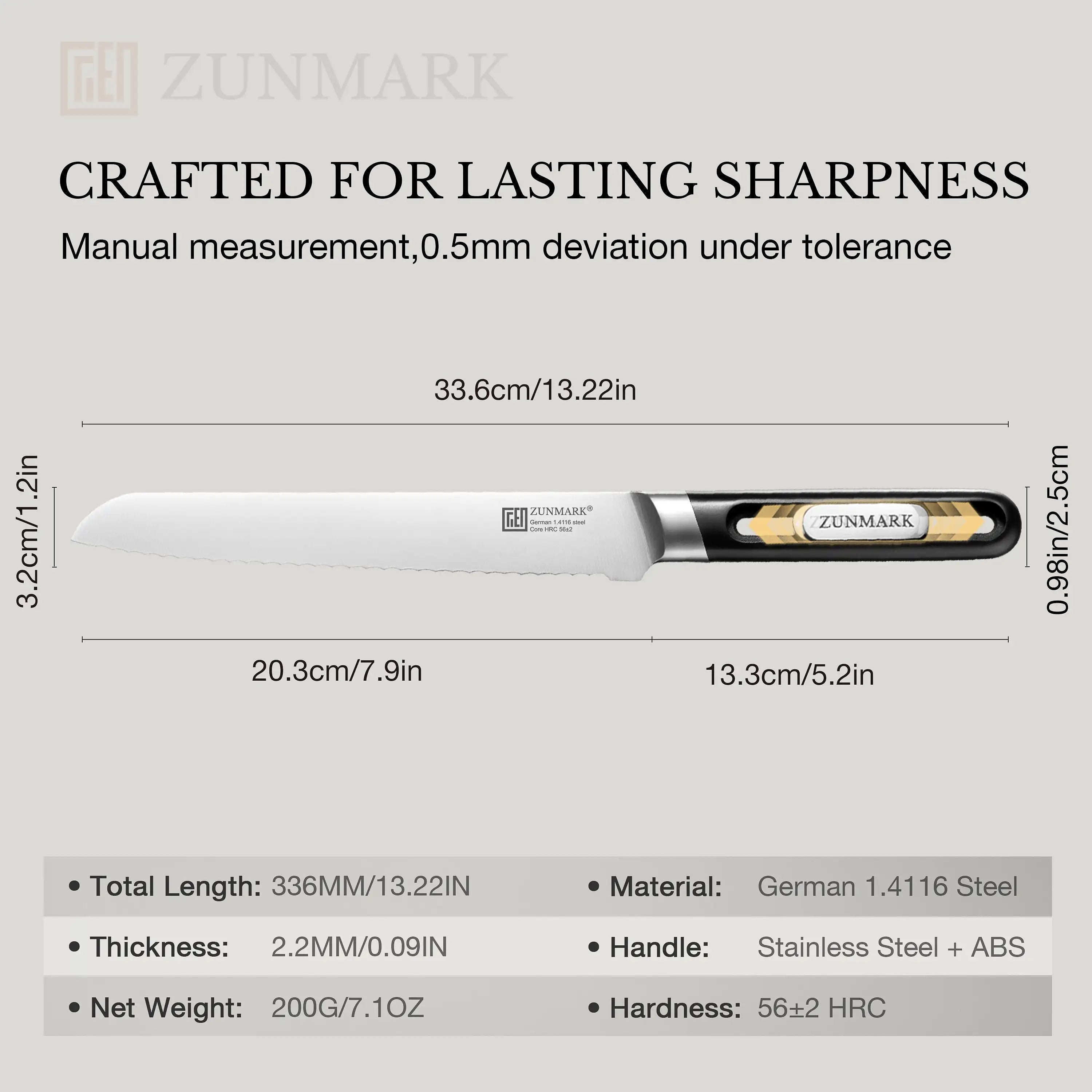 ZUNMARK 8” Bread Knife with Sliding Weight System – Crafted for Lasting Sharpness|Kinhua Series