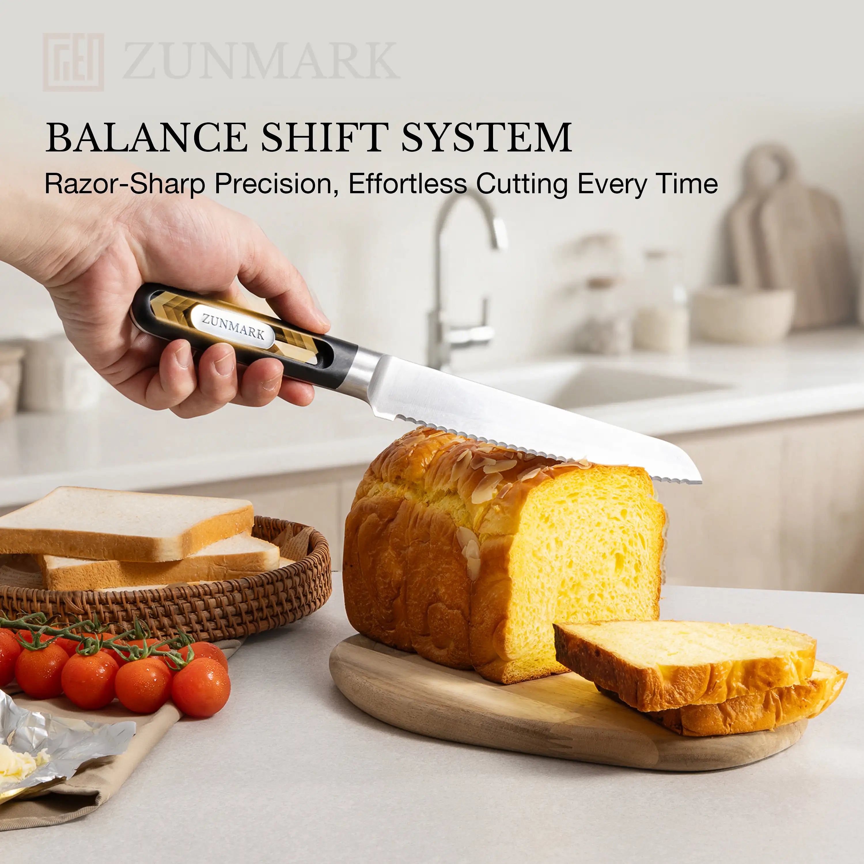 ZUNMARK 8” Bread Knife with Sliding Weight System – Crafted for Lasting Sharpness|Kinhua Series