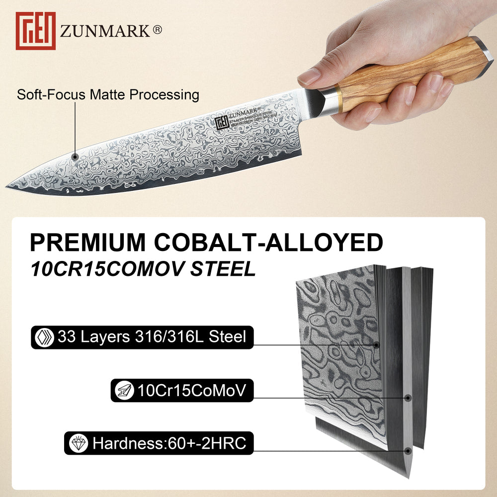ZUNMARK 8” Damascus Chef Knife– Crafted for Lasting Sharpnes丨Kensan Series
