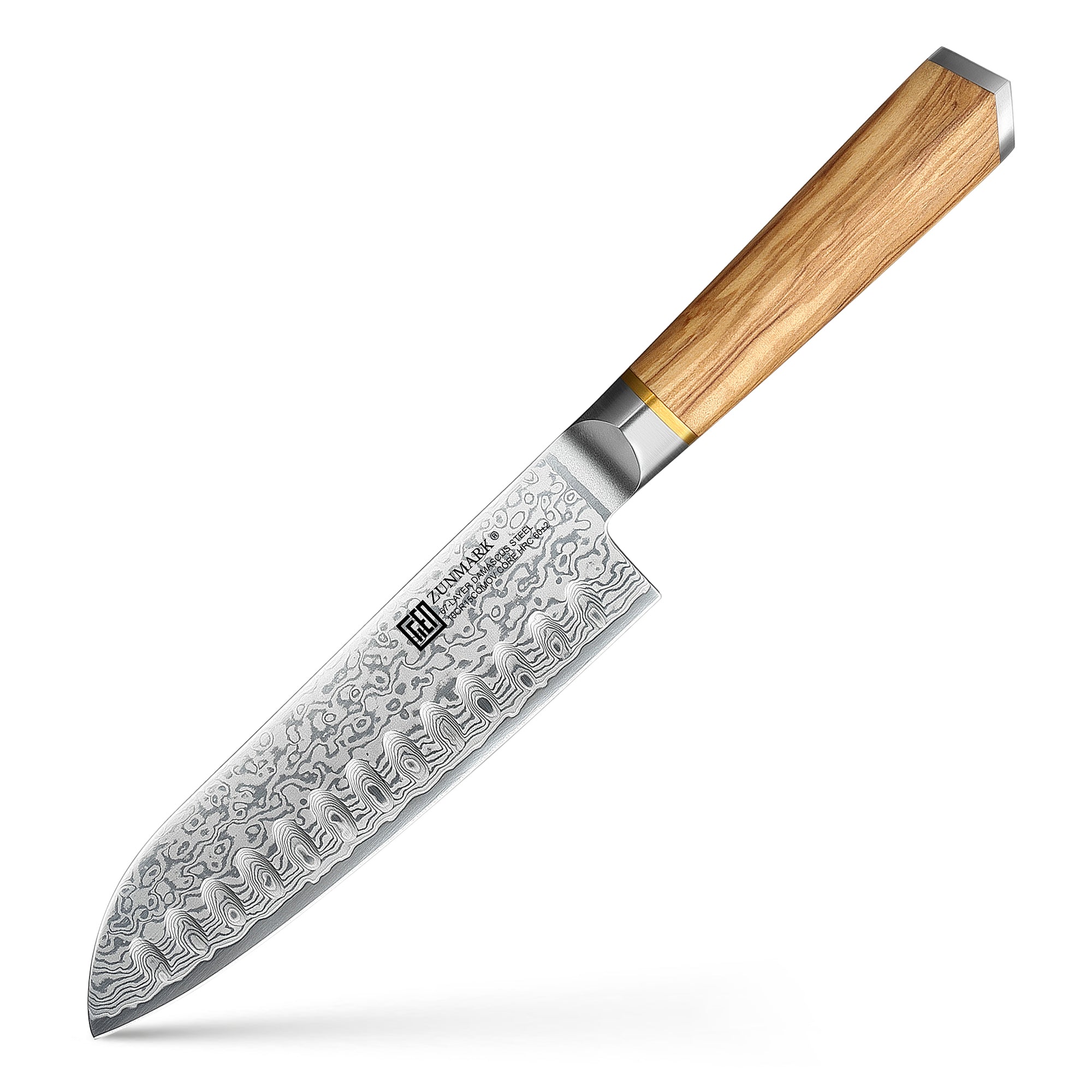 ZUNMARK 7 inch Damascus Santoku Knife - Kensan Series Premium Kitchen Knives