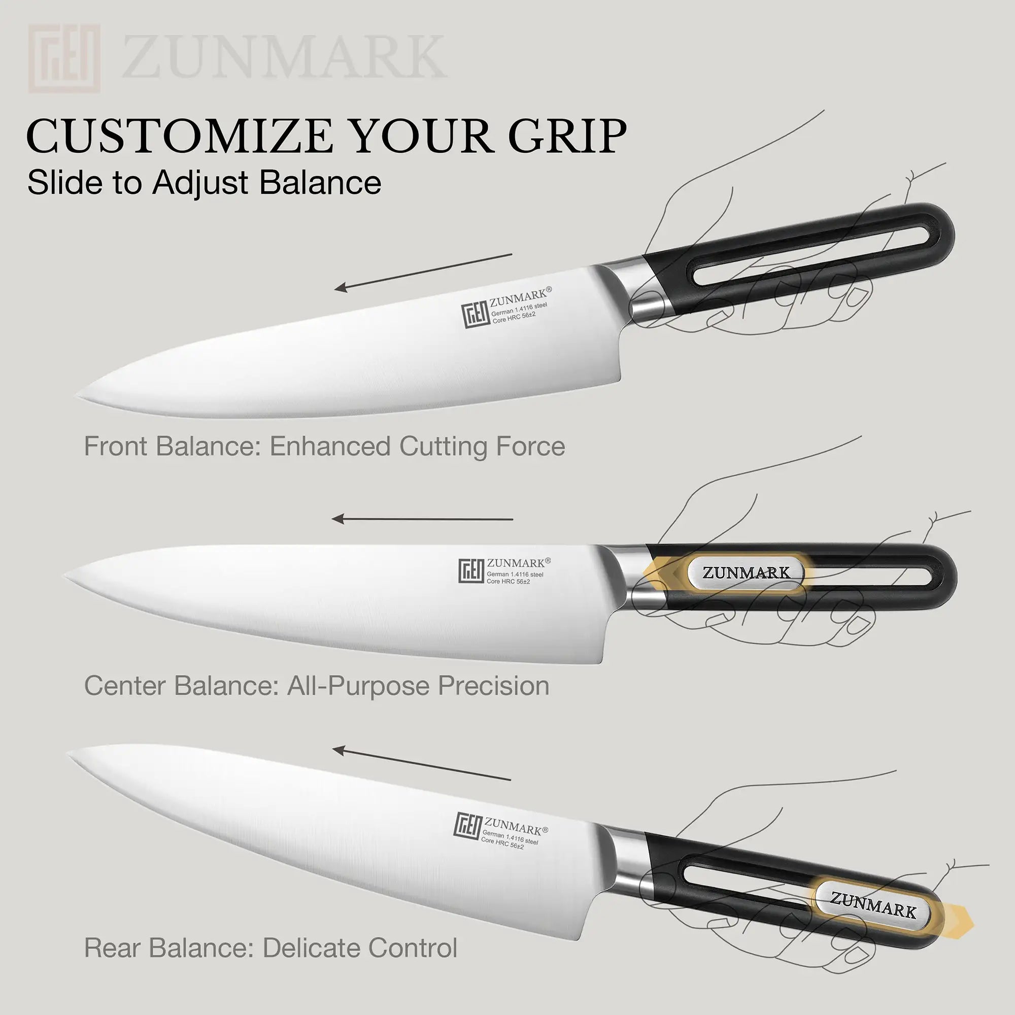 ZUNMARK 8” Chef Knife with Sliding Weight System – Crafted for Lasting Sharpness|Kinhua Series