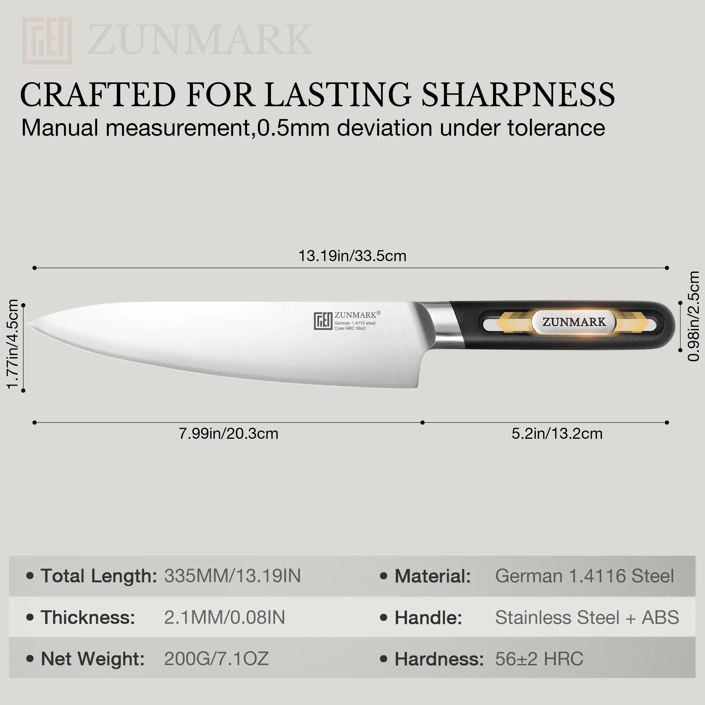 ZUNMARK 8” Chef Knife with Sliding Weight System – Crafted for Lasting Sharpness|Kinhua Series