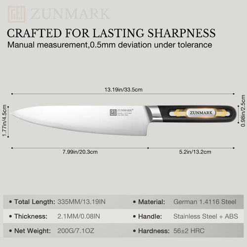 ZUNMARK 8” Chef Knife with Sliding Weight System